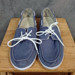 Sanuk Boat Shoes Women's Canvas Sidewalk Surfers Lace Up Sailaway 2 Fray Size 10